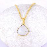 Moonstone Necklace-Rainbow Moonstone 16x16mm Heart 18k Gold Plated Sterling Silver Necklace-Gift For Her